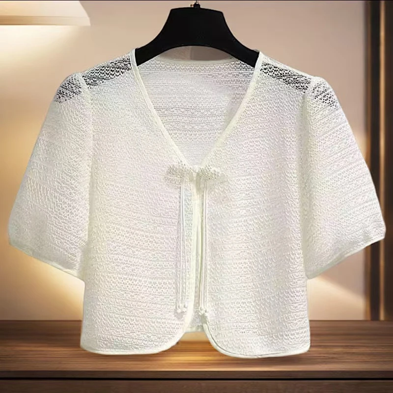 v短款蕾丝小披肩夏季新中式盘扣开衫外搭薄款外套百搭针织罩衫女