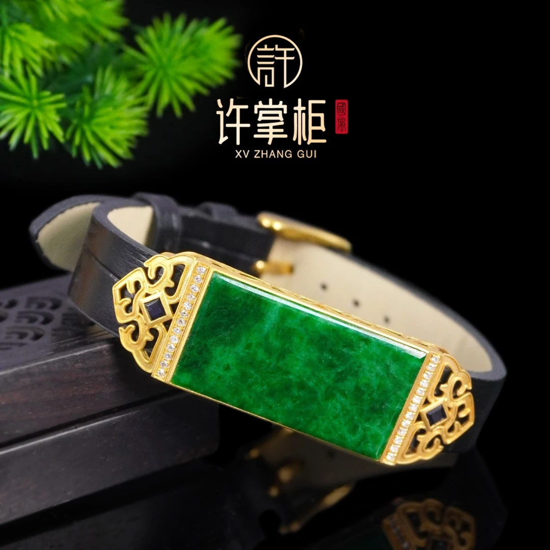 许掌柜｜18K金镶嵌方牌手牌吊坠两用天然缅甸翡翠A货原创设计百搭