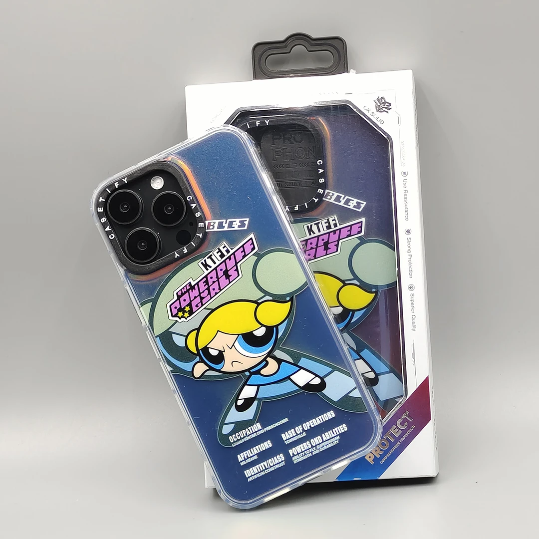 苹果15手机壳新款iphone11小女警12简约13镭射14promax防摔保护壳