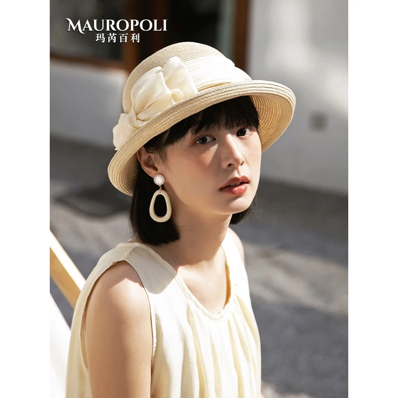 MauroPoli/玛芮百利新款草帽女夏季大檐海边防晒遮阳帽草编帽子潮