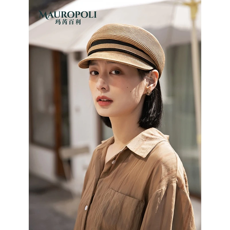 MauroPoli/玛芮百利草编帽子女夏季防晒帽百搭鸭舌帽女士2024草帽