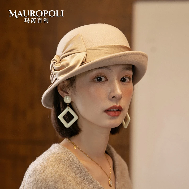 MauroPoli/玛芮百利秋冬季法式羊毛渔夫帽2024新款女复古气质圆顶