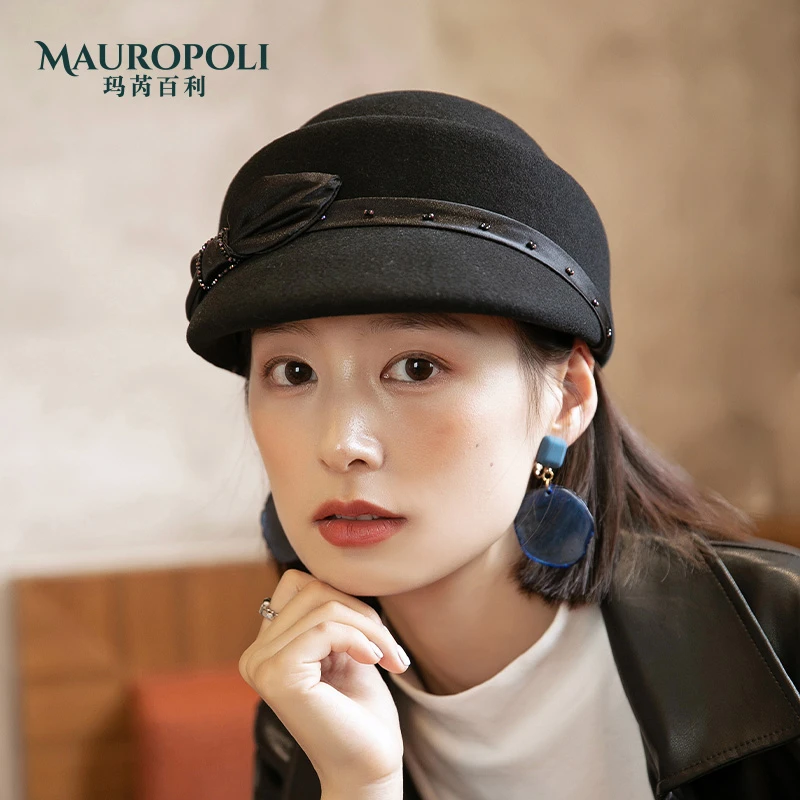 MauroPoli/玛芮百利法式气质复古羊毛贝雷帽女2024新款时尚艺术家