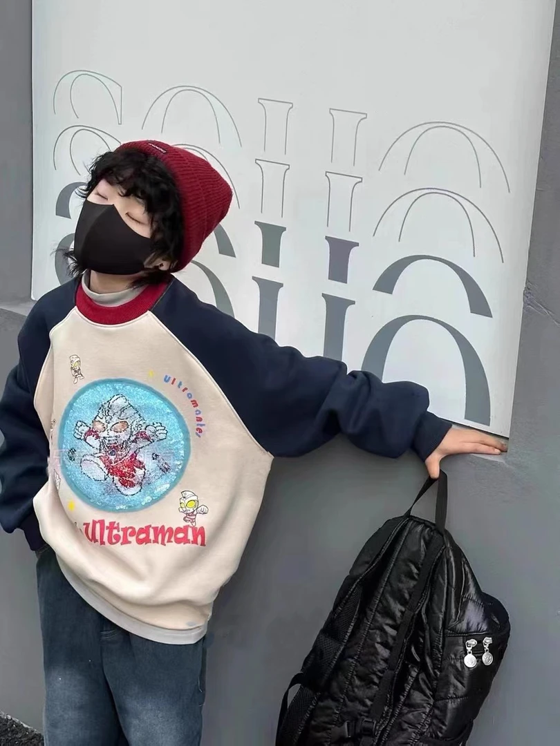 （不加绒）(351-450)儿童亲子装韩版圆领卡通时尚洋气百搭印花卫衣