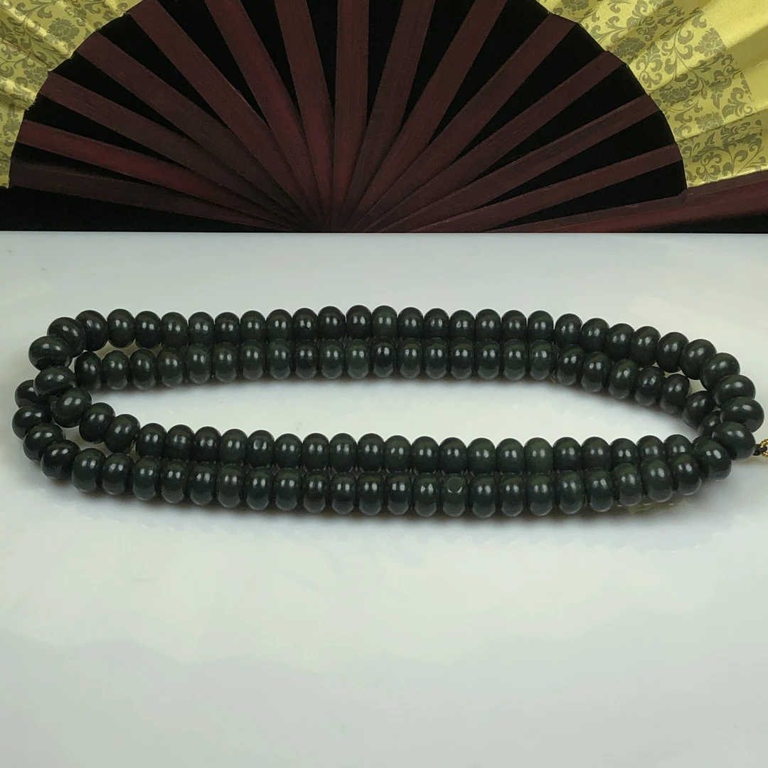 和田玉青玉算盘珠项链手持文玩珠串单珠约卡12mm基地发货带证书