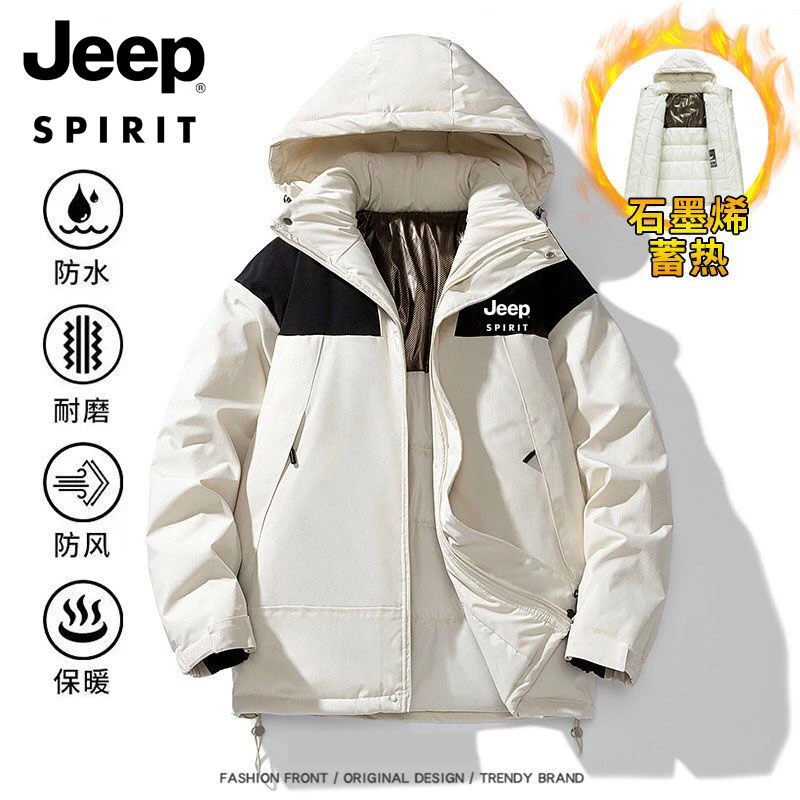Jeep吉普男女同款冲锋衣棉服冬季潮流休闲男外套加厚保暖情侣棉衣
