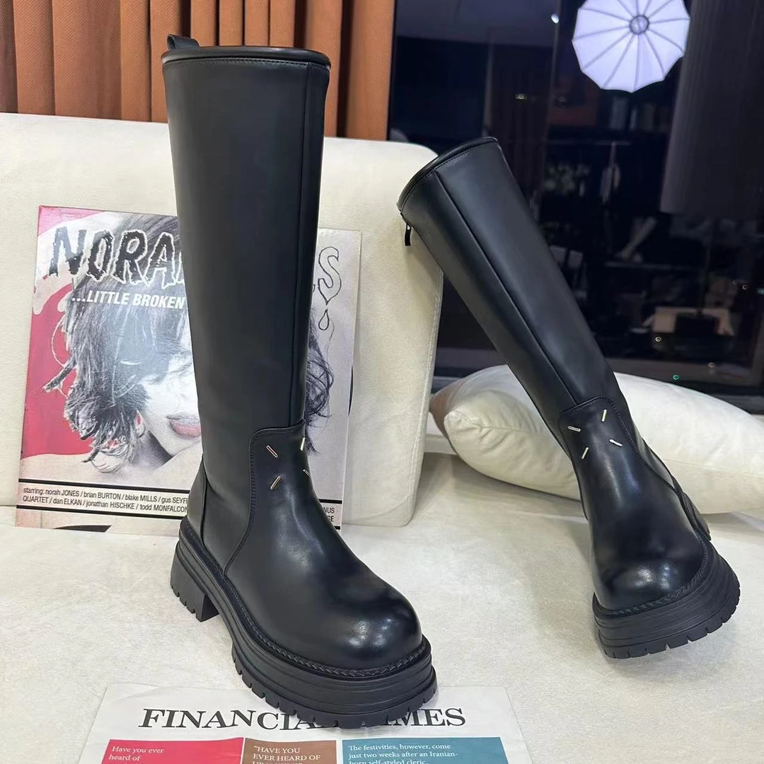 欧洲站长筒靴女款2024秋厚底时尚小个子百搭舒适英伦风时装靴686