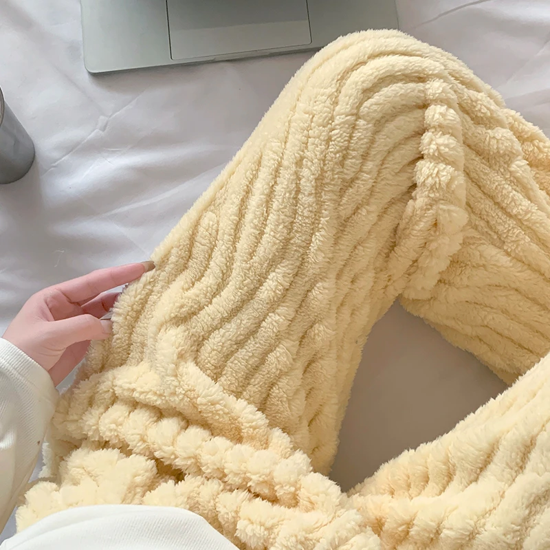 睡裤女秋冬暖暖裤秋裤长裤大码200斤宽松加绒珊瑚绒法兰绒家居裤