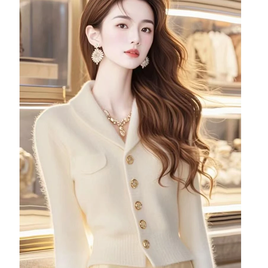 时尚纯色时髦设计感毛衣外套女秋季新款长袖减龄气质针织衫上衣潮