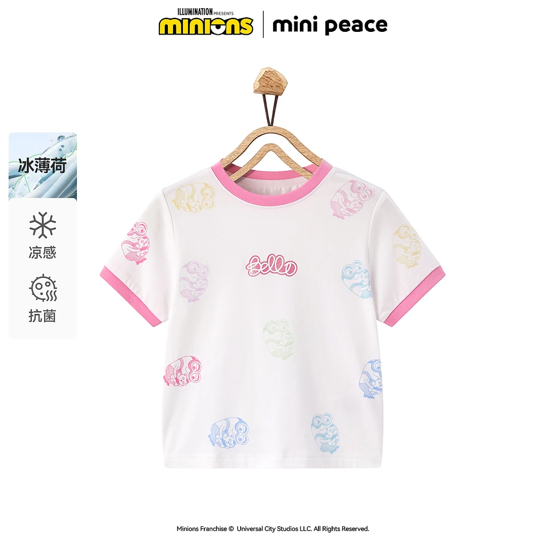 太平鸟|小黄人超级联萌MINIPEACE超萌T女童短袖T恤满印夏装薄荷棉