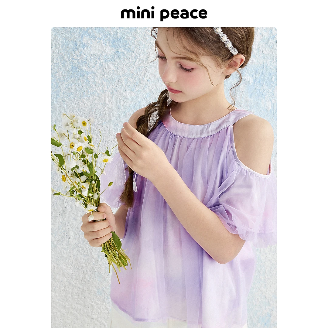 MINIPEACE太平鸟童装女童短袖T恤女宝露肩夏装上衣超仙公主洋气