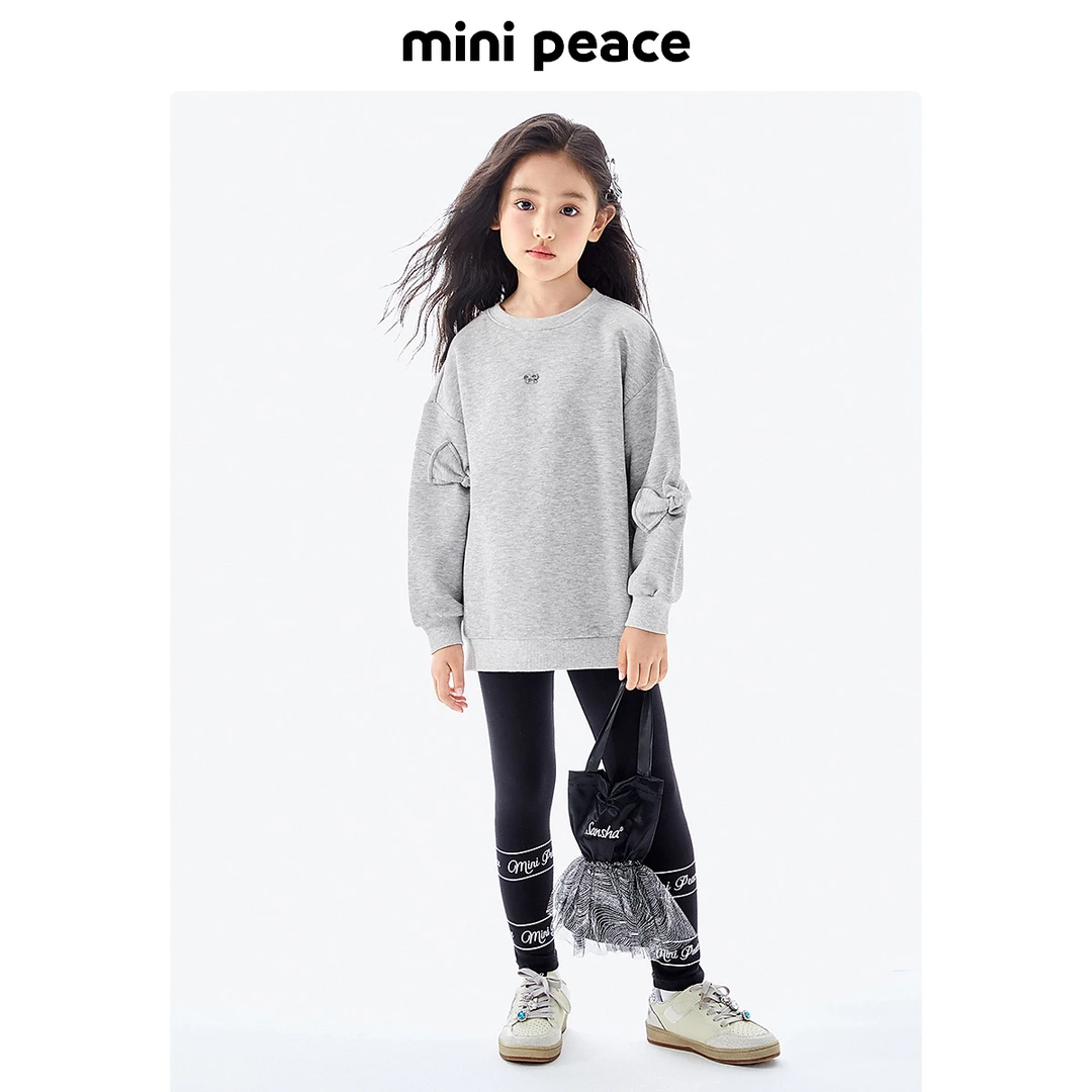 MINIPEACE太平鸟童装女童卫衣儿童上衣套头卫衣蝴蝶结春秋新品