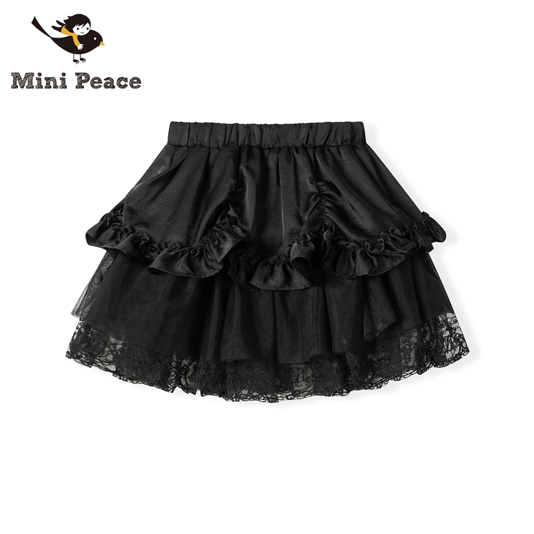 MINIPEACE太平鸟童装女童半身裙儿童洋气时尚蕾丝黑色裙子