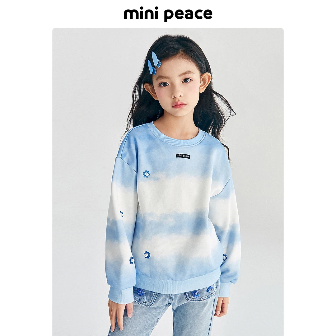 MINIPEACE太平鸟童装圆领女童卫衣秋季新款小花儿童长袖洋气条纹