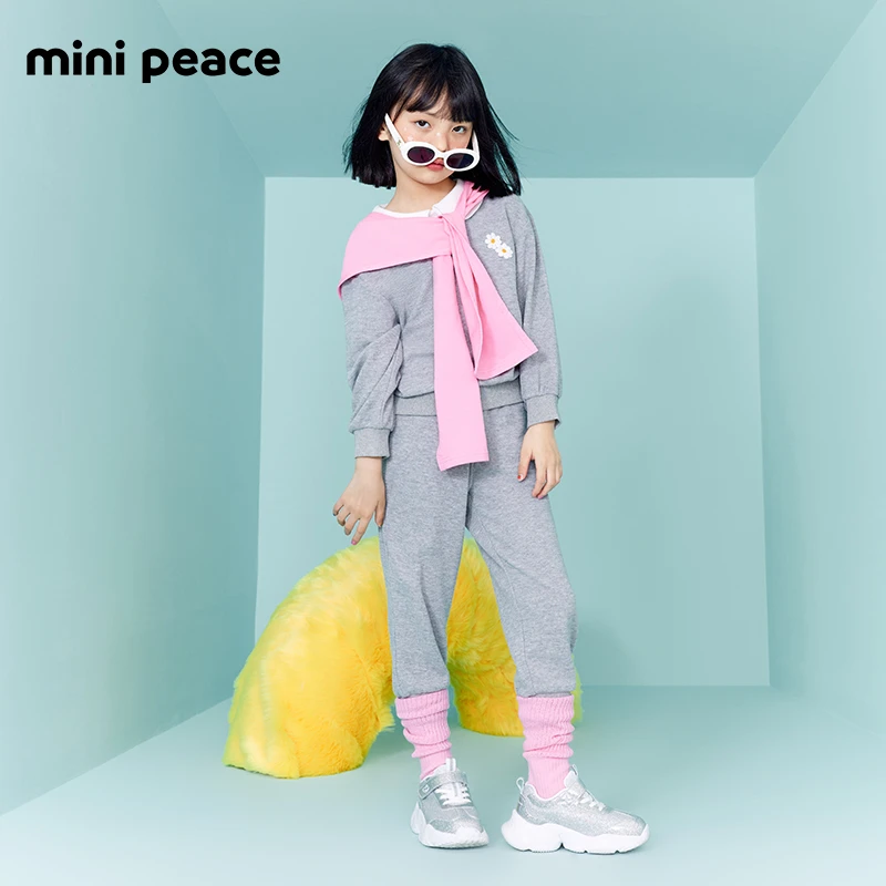 MINIPEACE太平鸟童装春秋新女童套装华夫格透气休闲运动套装卫衣