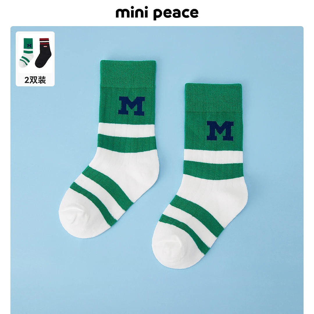 【两双装】MINIPEACE太平鸟童装春秋新男童袜子儿童中筒袜子吸汗