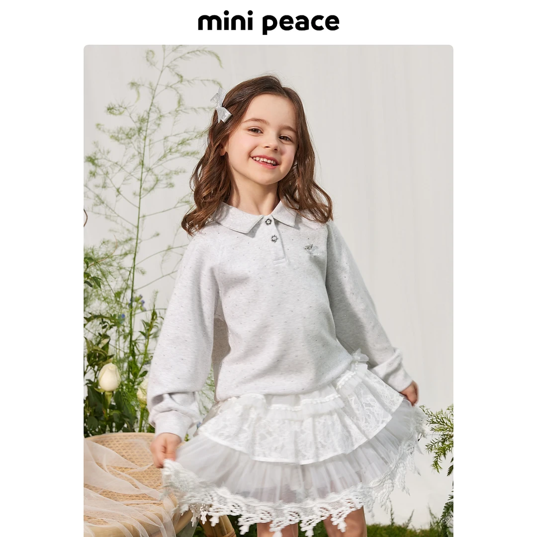【专柜同款】MINIPEACE太平鸟童装女童卫衣儿童POLO领长袖上衣秋