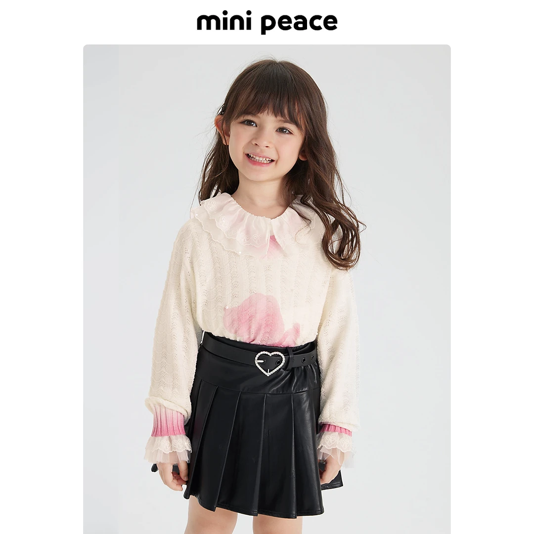 MiniPeace太平鸟童装女童秋装毛套衫洋气百褶时尚毛衣打底衫儿童