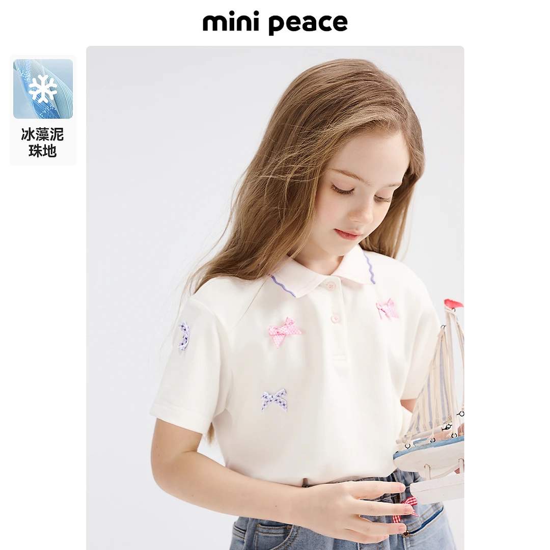 MINIPEACE太平鸟童装女童POLO衫儿童短袖T恤蝴蝶结百搭上衣夏季