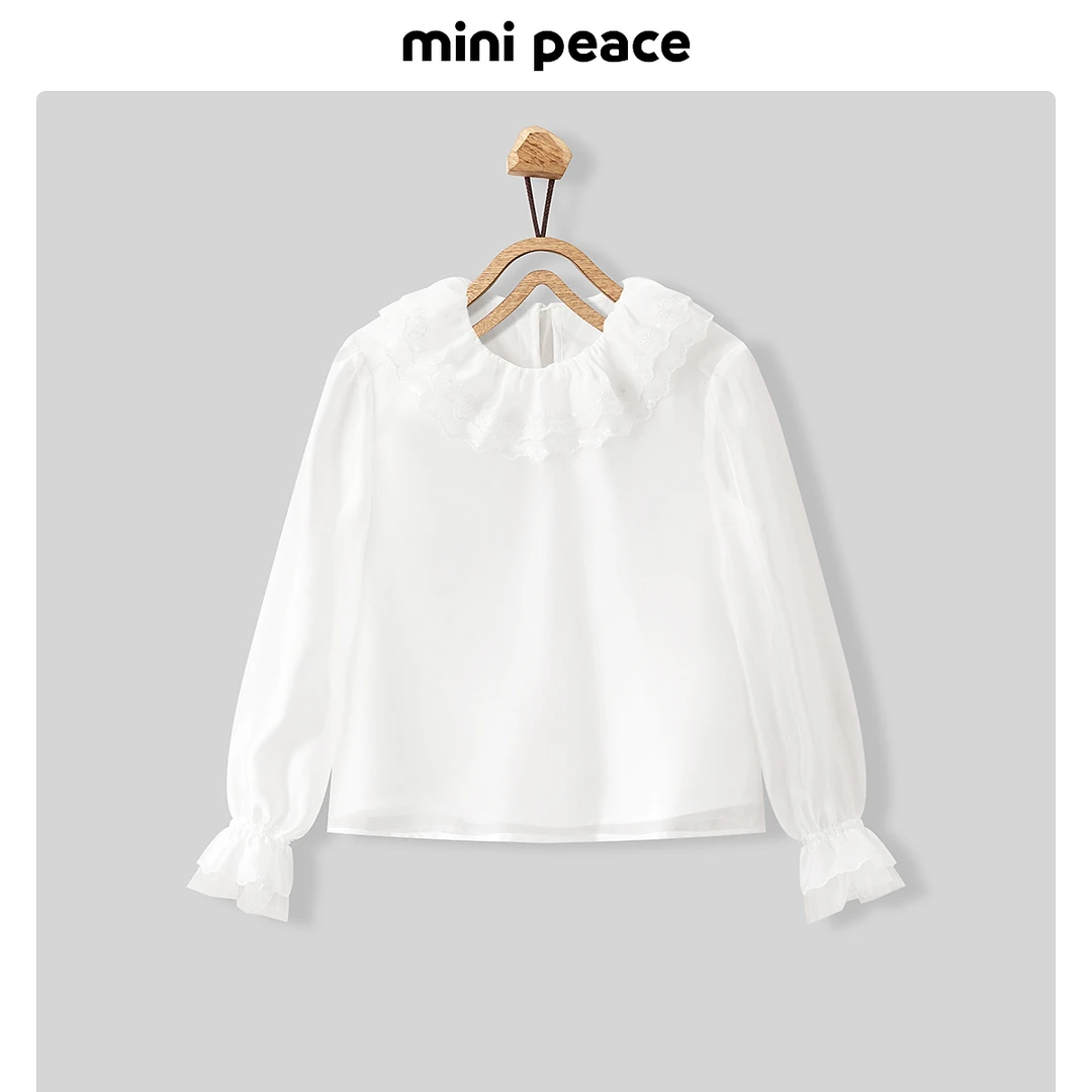 MINIPEACE太平鸟童装女童衬衫套头白打底衫花童婚礼新款