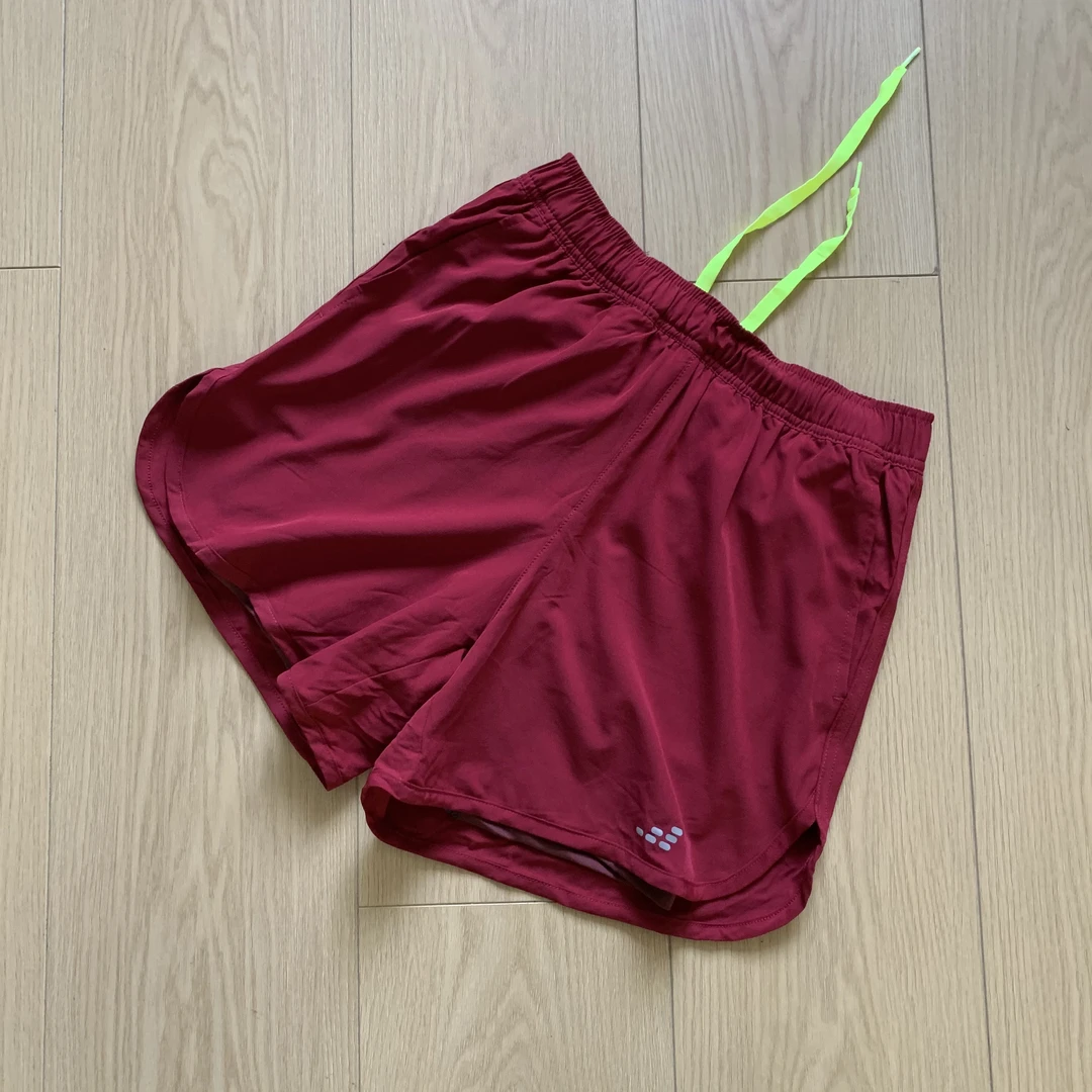 男子跑步小短裤双层设计手机仓反光条深酒红色款