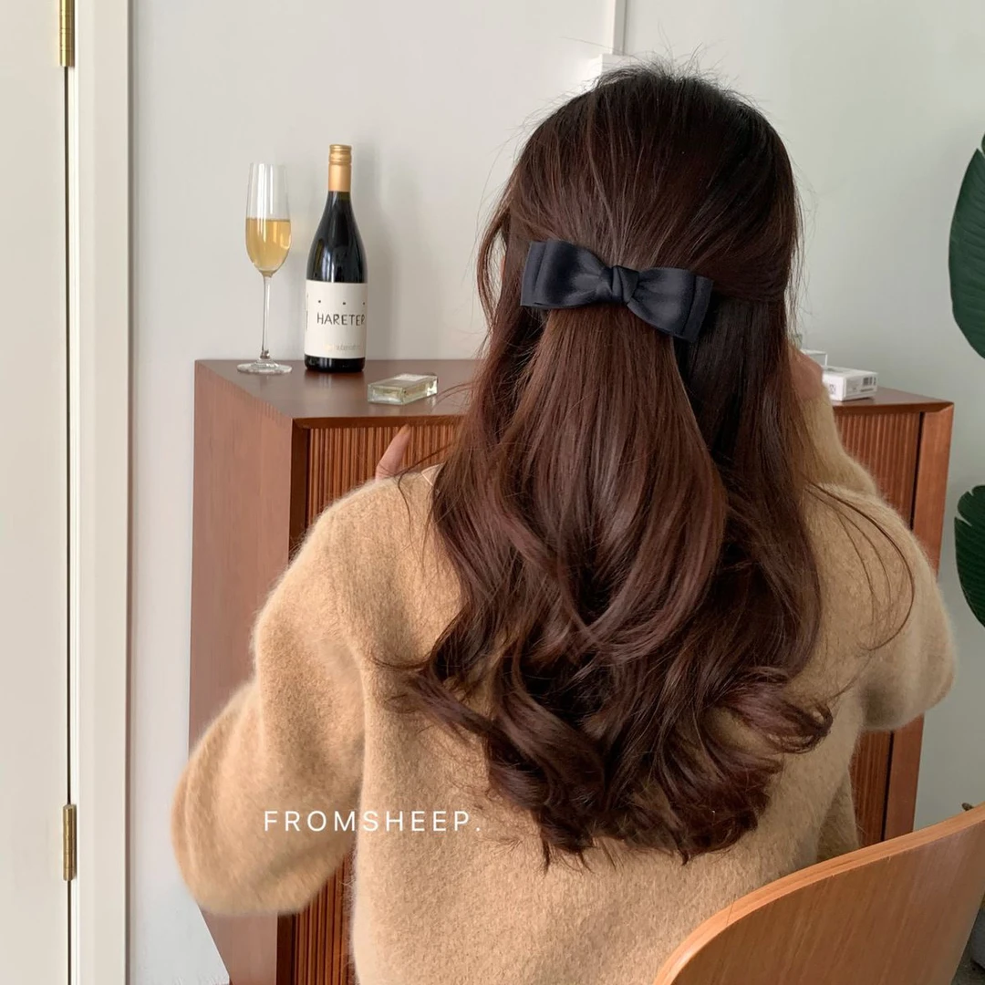 韩系黑色蝴蝶结发夹女半扎发后脑勺百搭发卡顶夹发饰弹簧夹子头饰