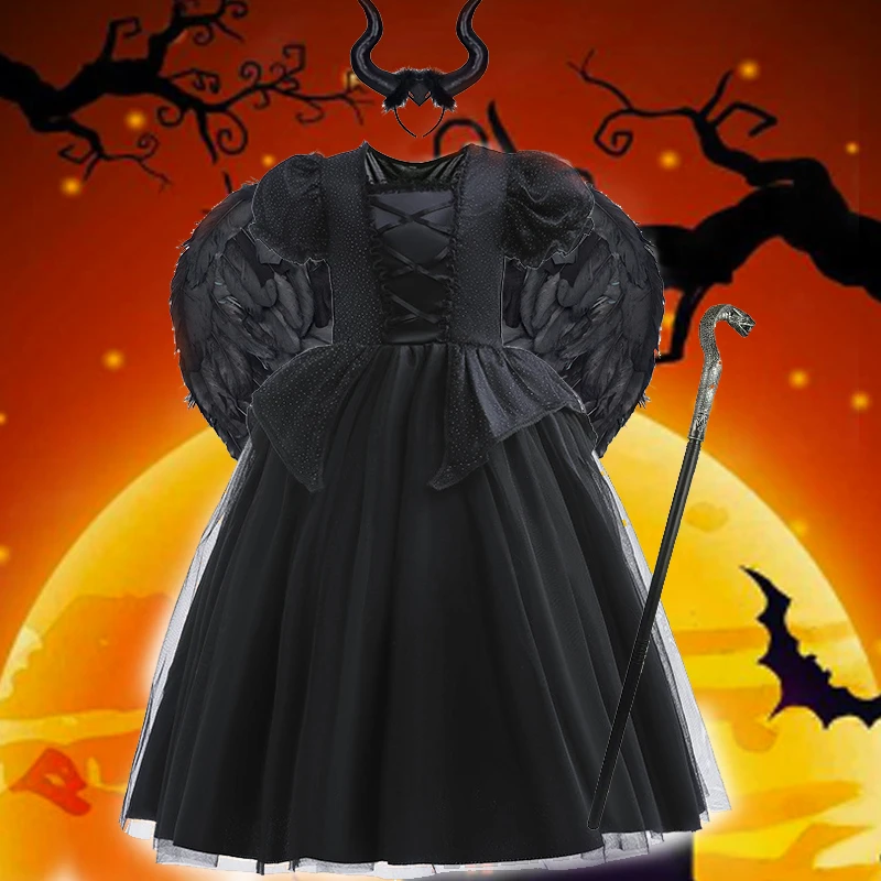 万圣节儿童服装女童cos服女孩女巫恐怖沉睡魔咒角色扮演公主裙