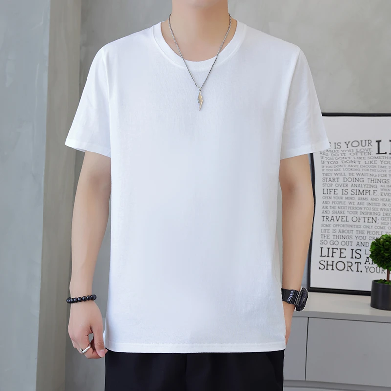 【工厂直销】男士夏季百搭纯色圆领宽松透气半袖