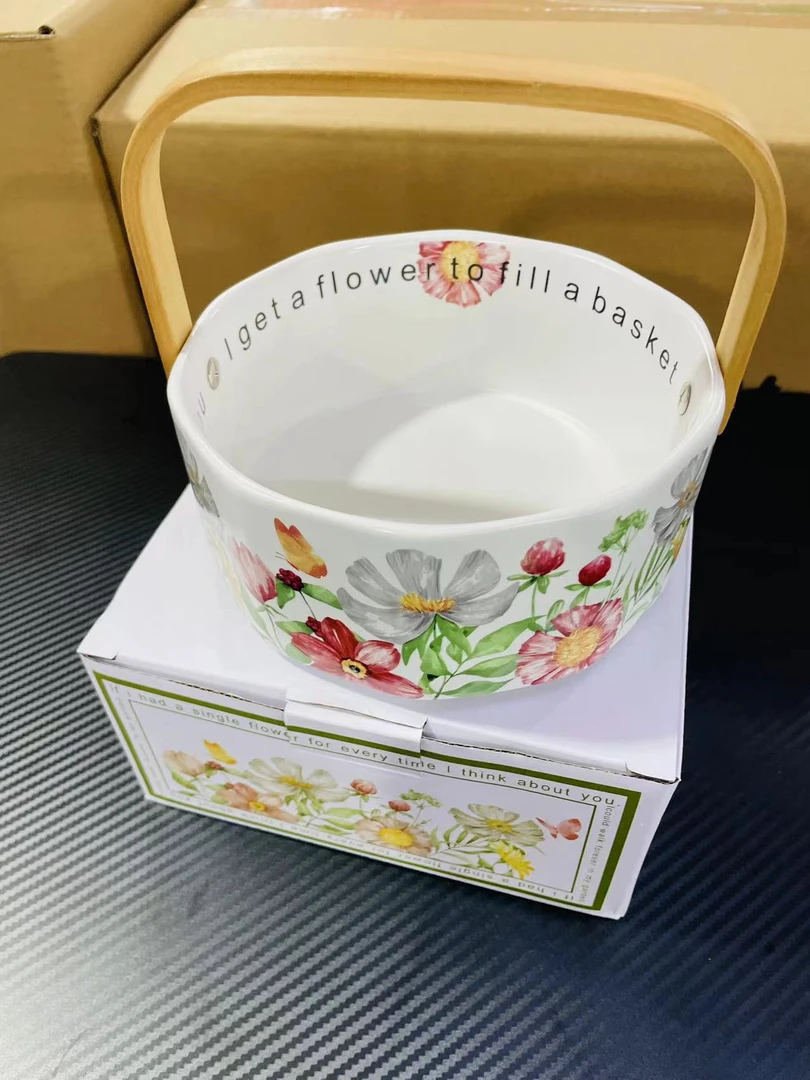 复古原创设计小苍兰陶瓷水果提篮家用客厅果盘高级感小众原创礼物