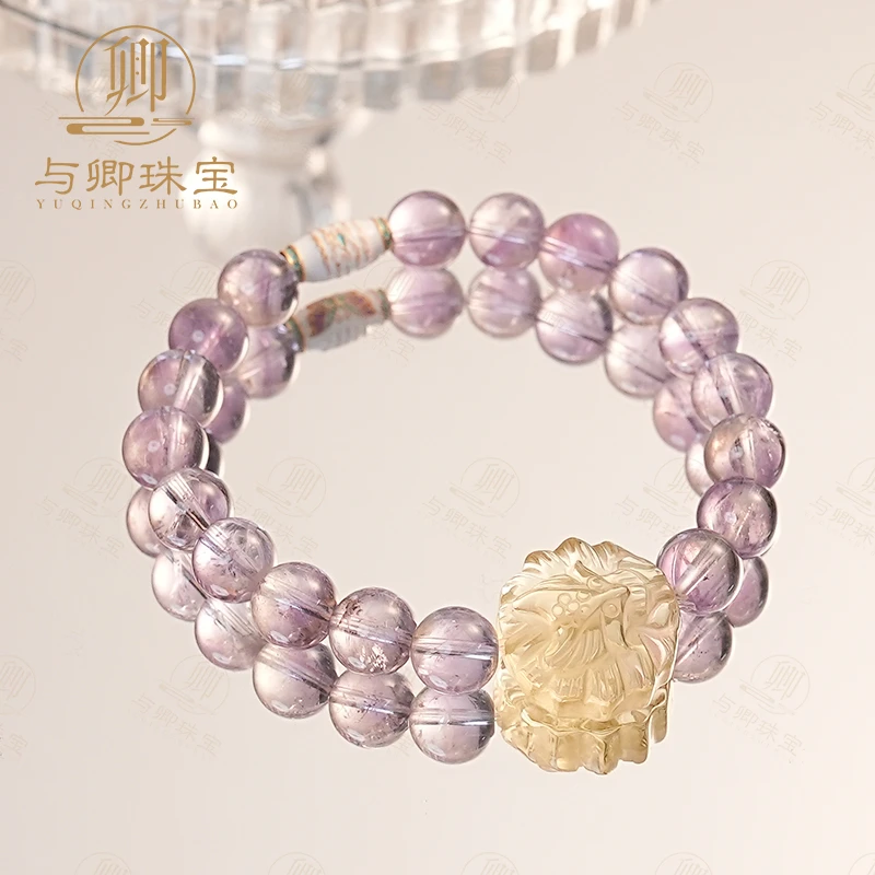 【萬事欢】与卿珠宝 8mm熏衣草紫水晶+柠檬晶狐狸牌