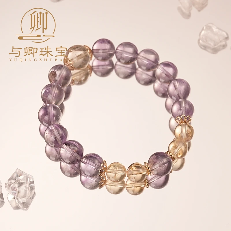 【逍遥游】 与卿珠宝 10mm紫水晶+8mm黄水晶+11mm金发晶水晶手串
