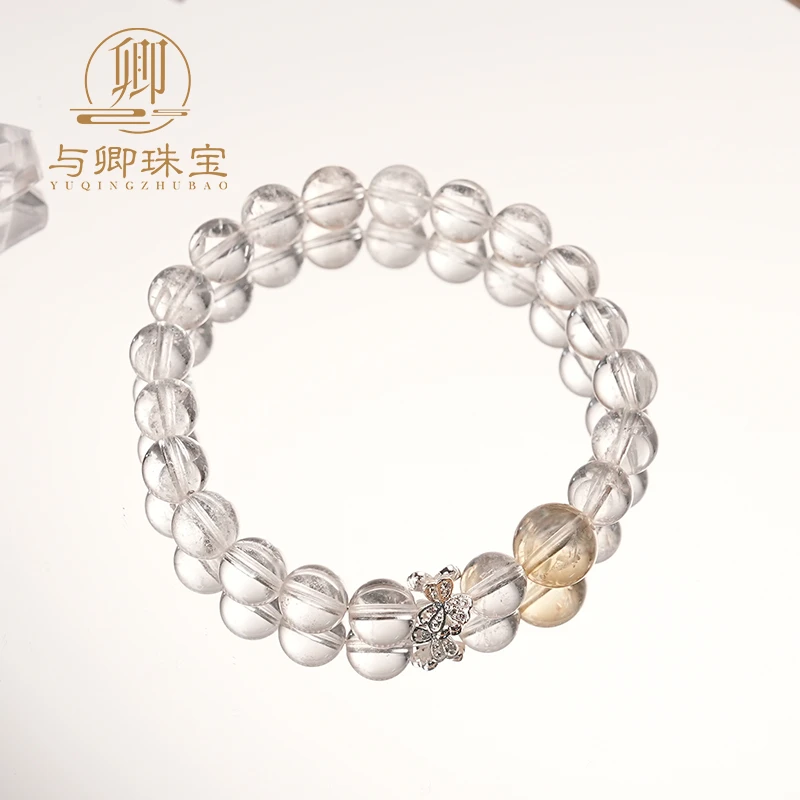【与卿珠宝】 8mm白阿赛水晶➕10mm黄水晶➕合金配件水晶手串