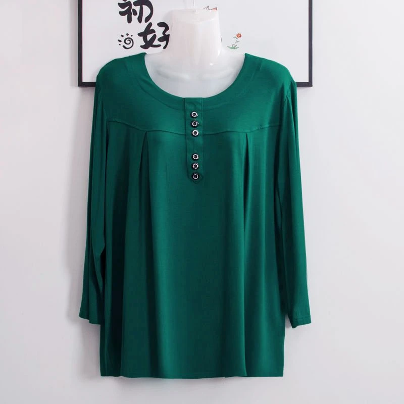 妈妈装长袖T恤女宽松大码中老年春秋季打底衫加肥遮肉上衣