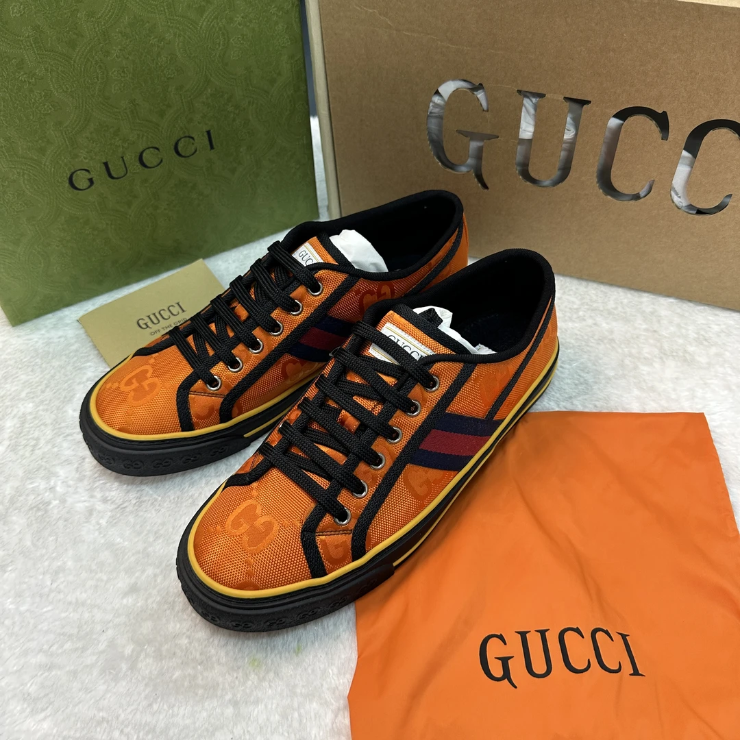 全新未使用 GUCCI/古驰 古驰1977 Tennis橘色满印大logo板鞋