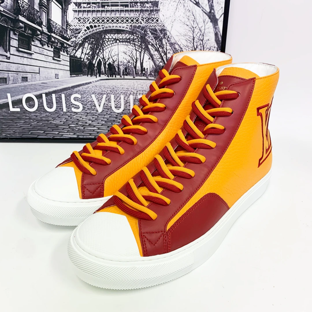 全新未使用 LouisVuitton/路易威登 LV Tattoo红黄牛皮高帮板鞋