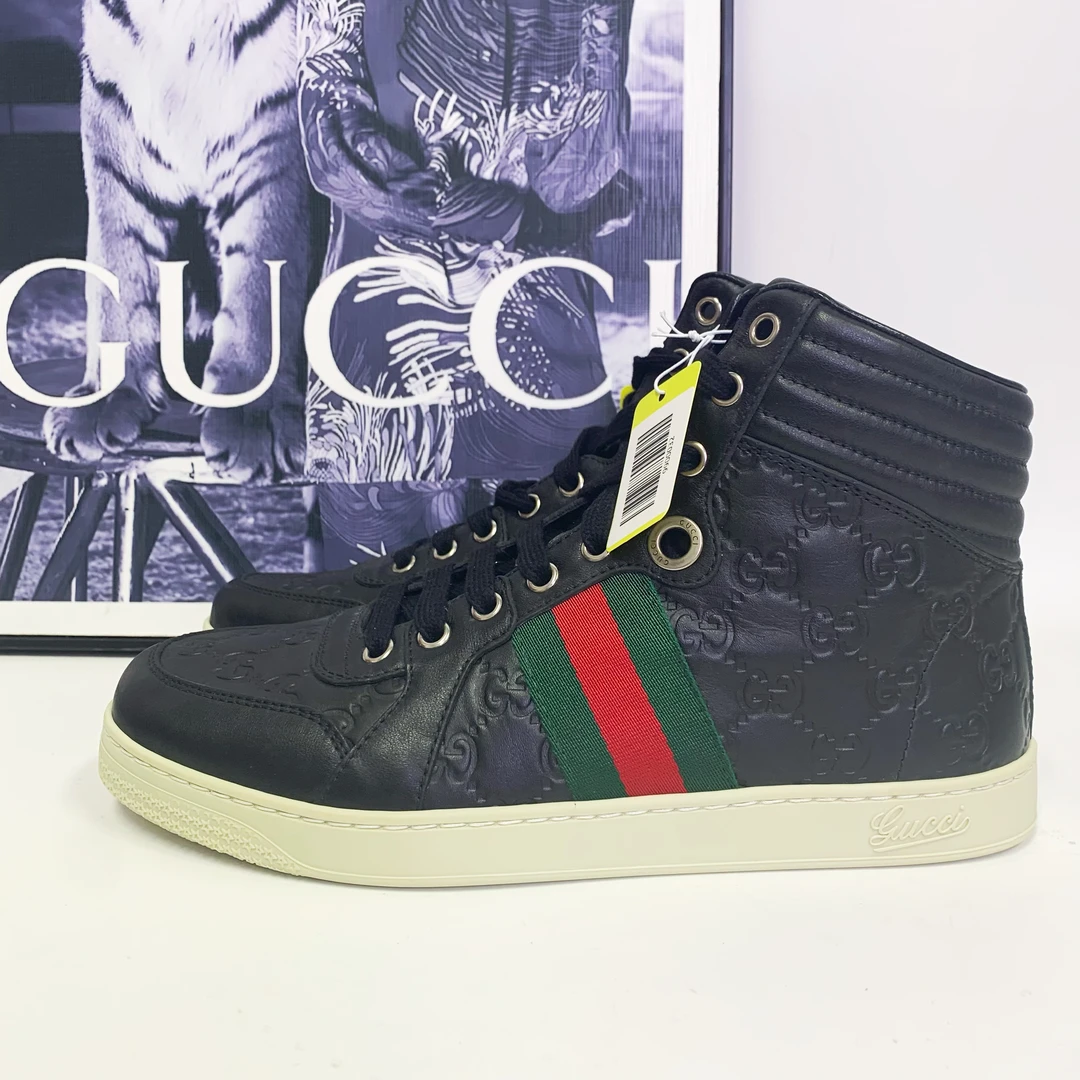 全新未使用 GUCCI/古驰 古驰黑色高帮老花满印暗纹板鞋印花潮流