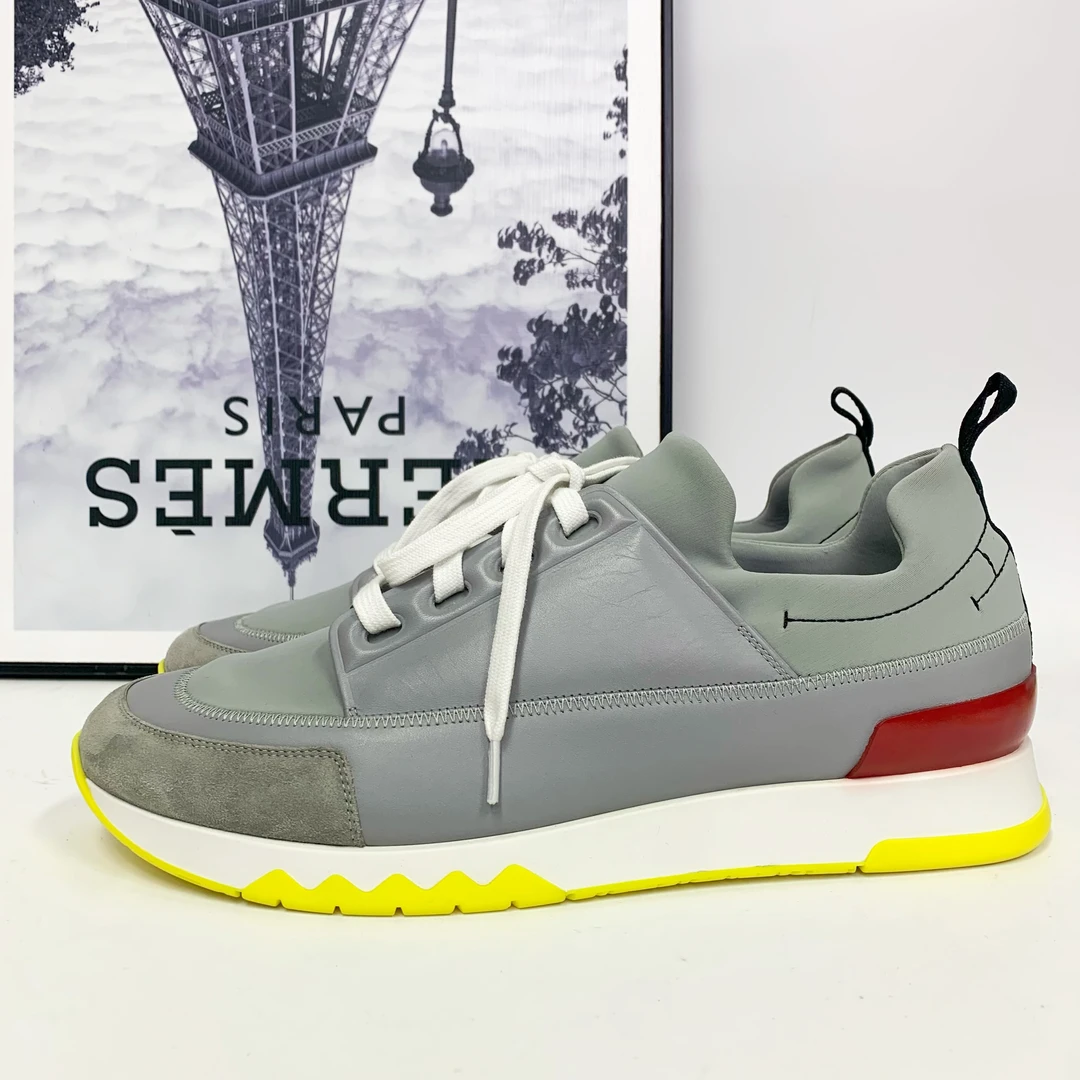 全新未使用 Hermes/爱马仕 爱马仕灰色针织黄底运动鞋舒适时尚