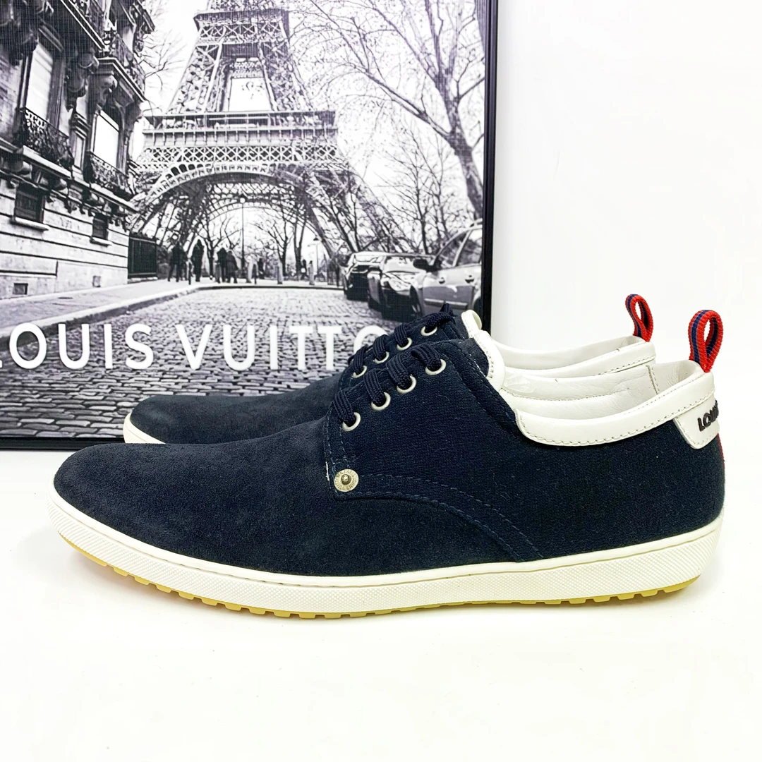全新未使用 LouisVuitton/路易威登 LV藏蓝色麂皮红蓝织带板鞋