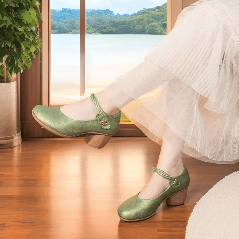 粗跟春夏新款女士单鞋久站不累妈妈鞋软底软面高跟鞋圆头浅口女鞋