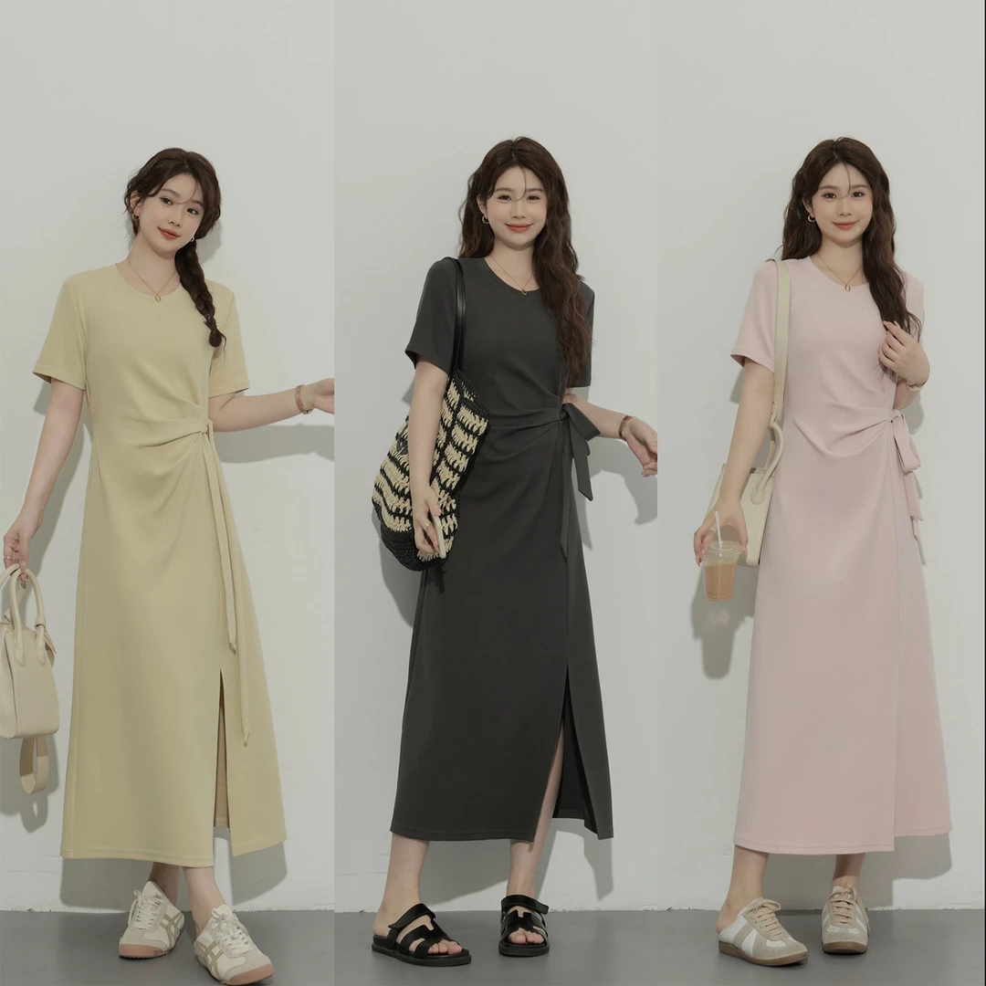 大婉酱微胖定制韩版连衣裙新款夏季小众设计感收腰气质A字裙6157D