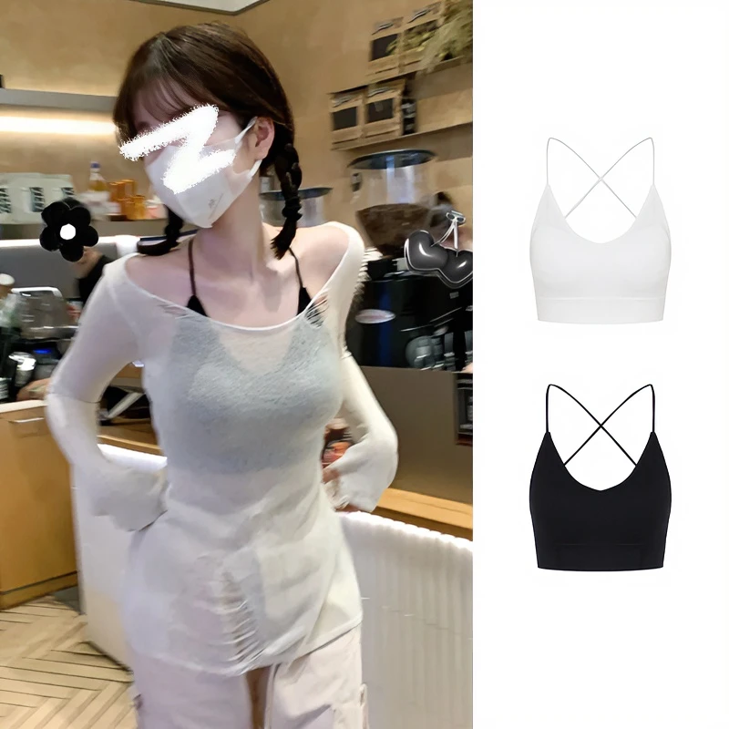 法式黑色带胸垫吊带背心女夏设计感小众外穿内搭打底辣妹美背上衣