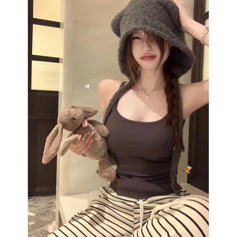 磨毛保暖内搭吊带背心秋冬季短款纯欲固定一体式胸垫修身性感上衣