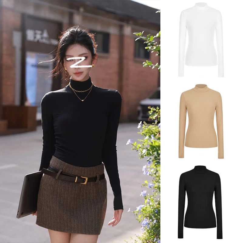 Moses Queen/魔西女王半高领打底衫女秋冬紧身洋气内搭长袖t恤INS