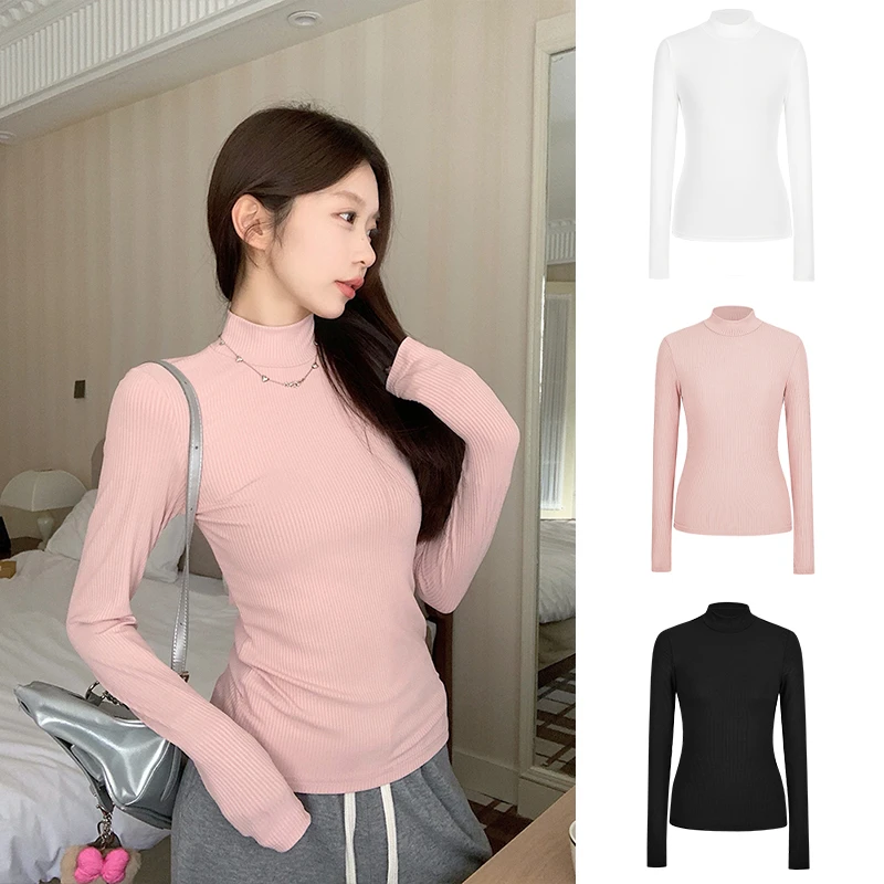 Moses Queen/魔西女王半高领螺纹打底衫女秋冬紧身内搭长袖t恤INS