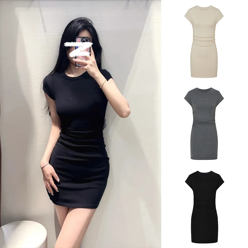 Moses Queen/魔西女王 收腰短裙收褶修身包臀裙辣妹遮肚子连衣裙