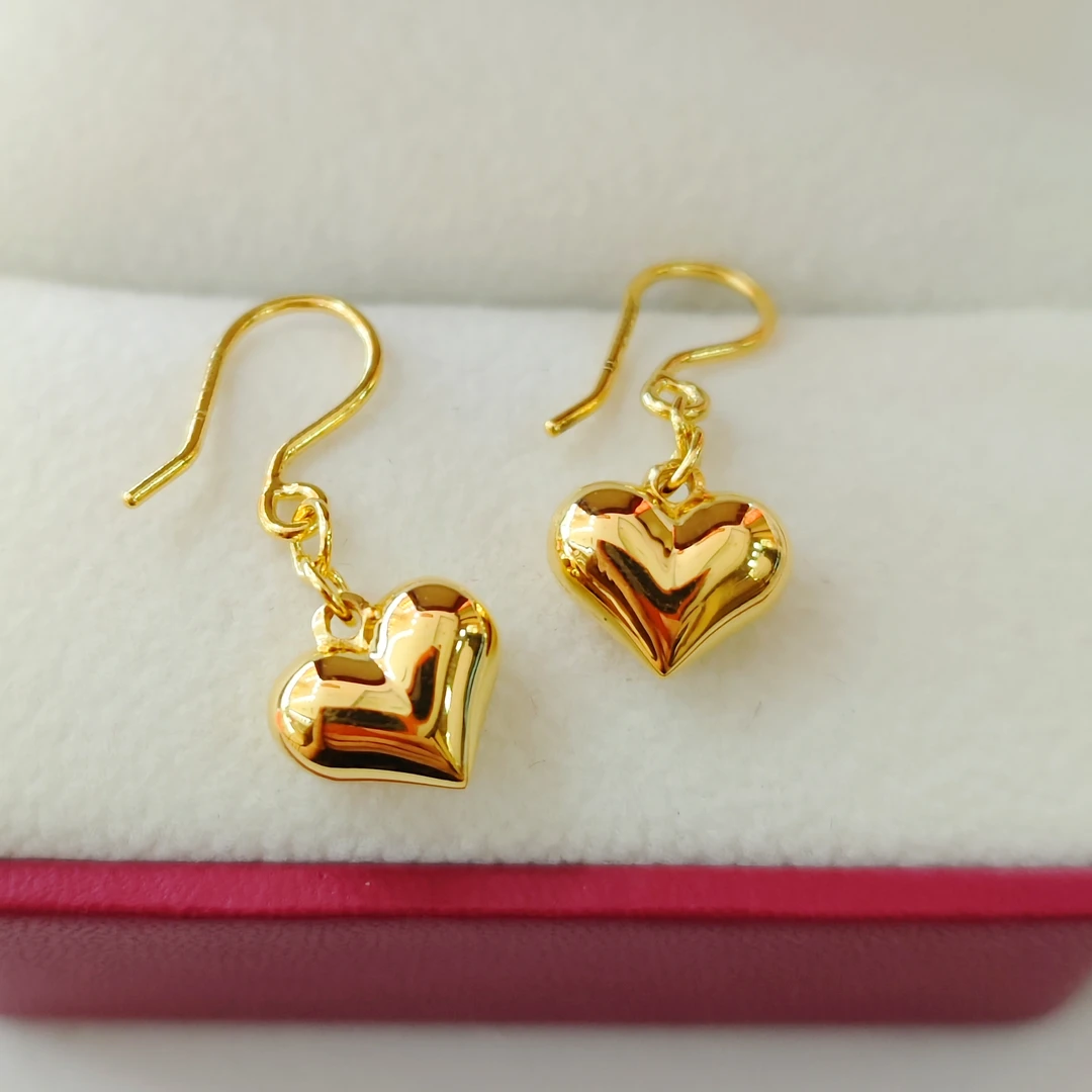 【气质】足金999黄金耳饰爱心桃心耳勾光面女款可爱俏皮简约金耳坠