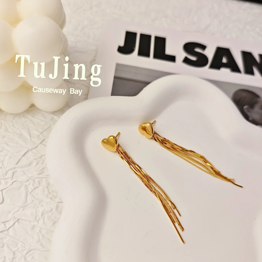 【徒金珠宝】999心形流苏耳钉一款两戴百搭时尚轻奢精致秋冬方圆脸