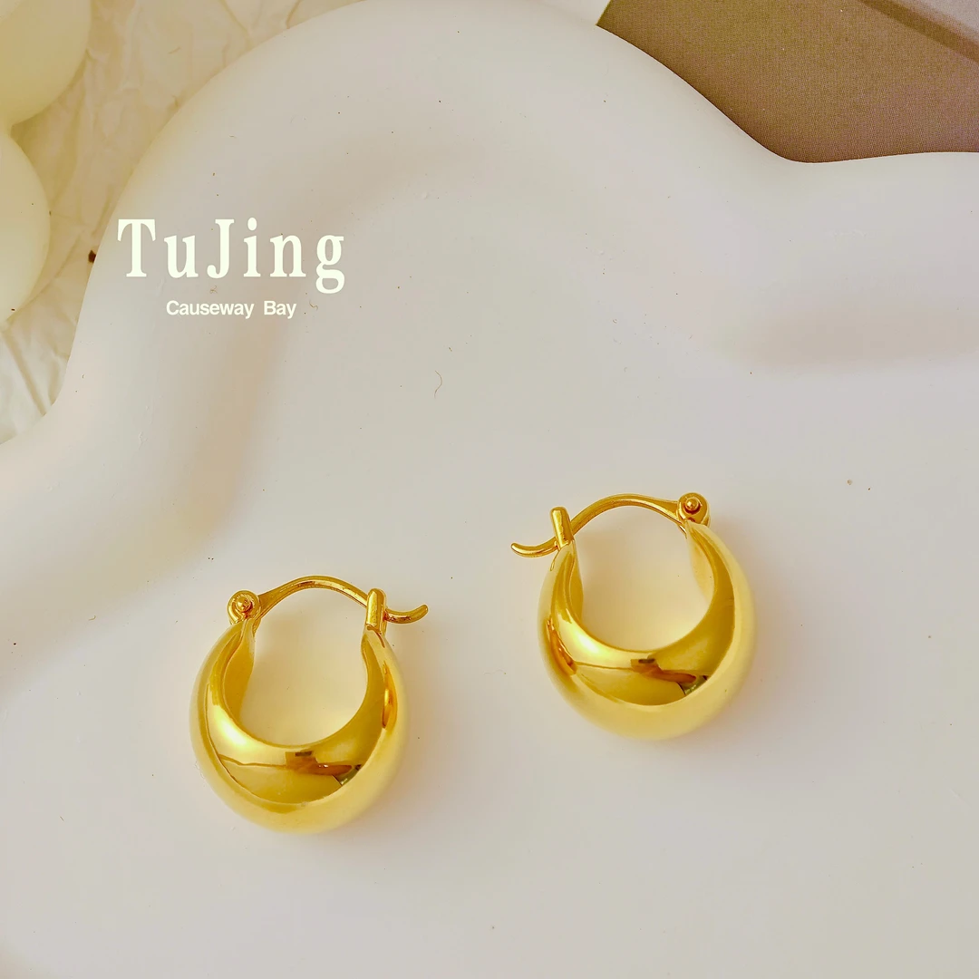 【徒金】足金999时尚百搭气质耳扣水滴宽圆球黄金耳环秋冬方圆脸