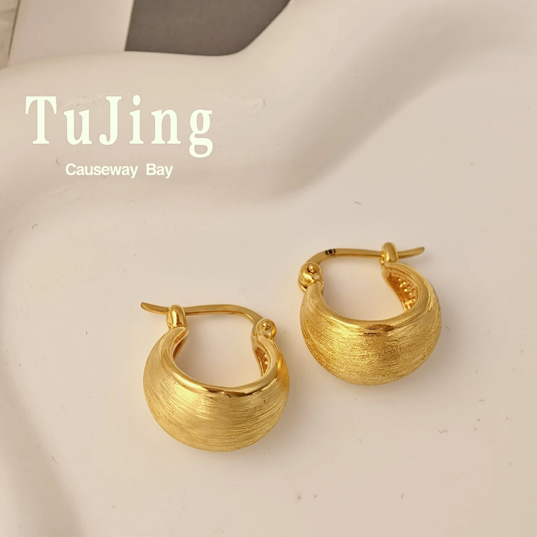 徒金足金999黄金耳环5D拉丝工艺简约气质百搭小耳包耳饰经典百搭