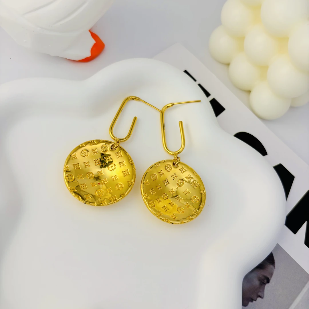 【气质】足金999黄金耳饰5D无氰精工经典印花圆盘耳坠时尚个性大气